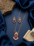 Jewel City Temple Jewelry Set With Ruby Stone Pendant & Drop Earrings | Grocsy