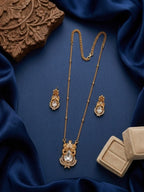 Jewel City Temple Jewelry Set With White Stone Pendant & Drop Earrings | Grocsy