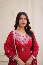 Teeya Creation Womens New Mul Chanderi With Beads Embroidery-Work Kurta Set | Grocsy