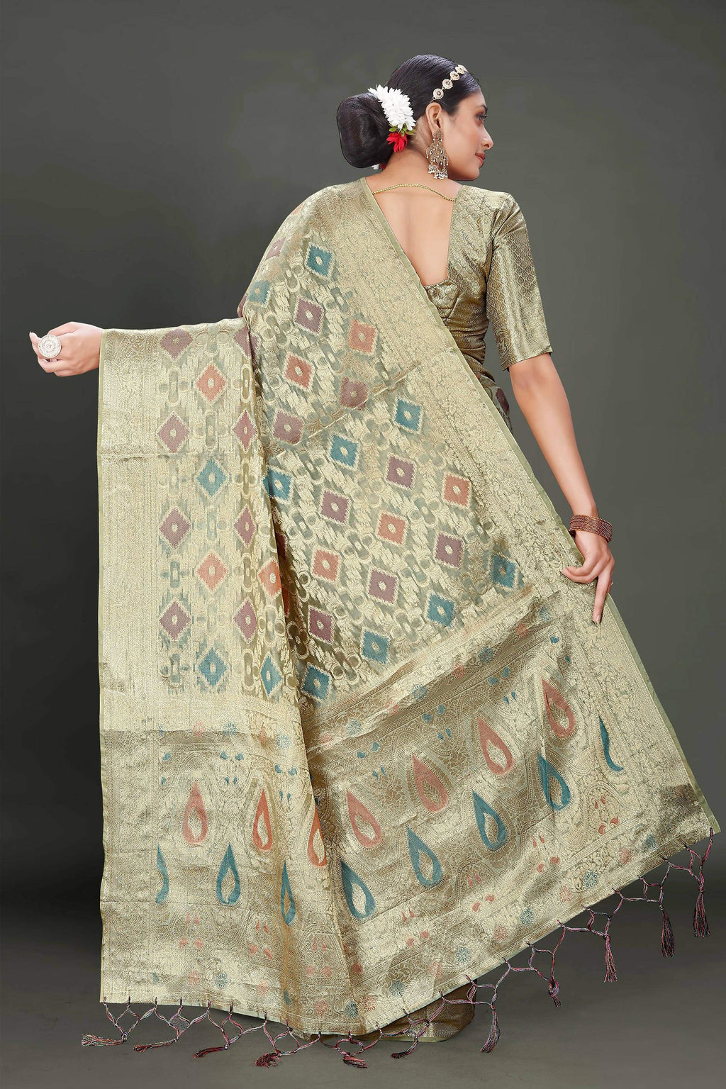 Grey Soft Organza Woven Design Saree With Unstitched Blouse Piece - Zaara | Grocsy
