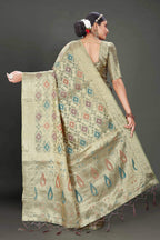 Grey Soft Organza Woven Design Saree With Unstitched Blouse Piece - Zaara | Grocsy