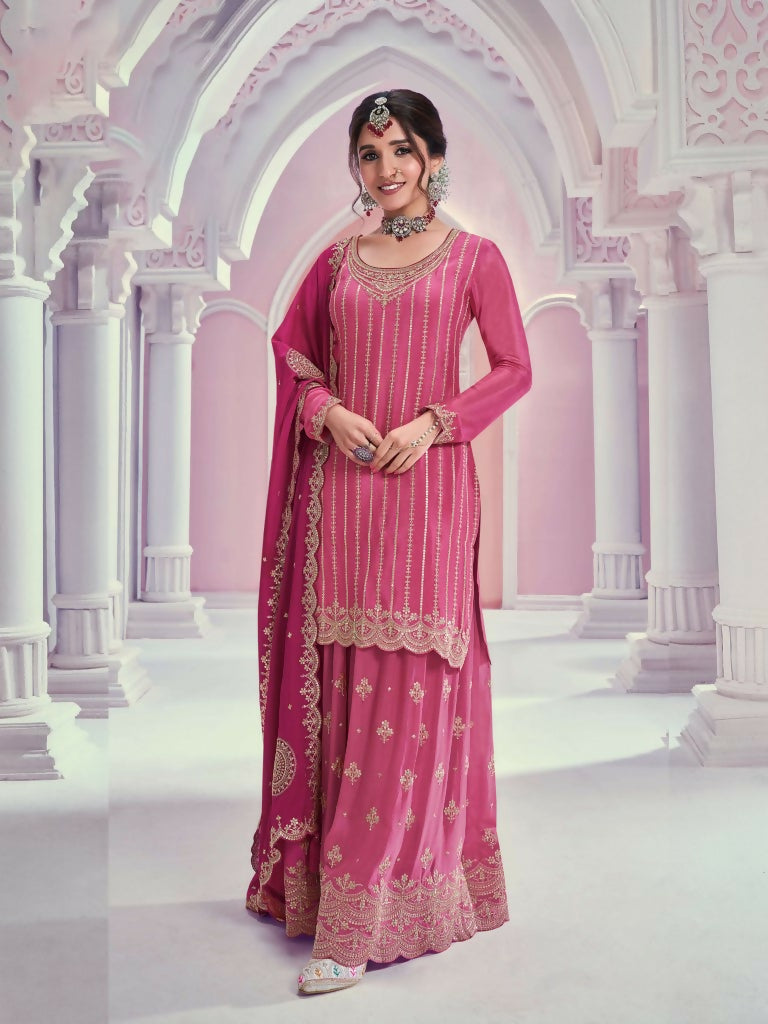 Vastranavya Exquisite Pink Heavy Chinon with Embroidered & Sequins Work Salwar Suits | Grocsy