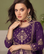 KC Purple Wedding Wear Embroidered Crush Silk Salwar Suit | Grocsy