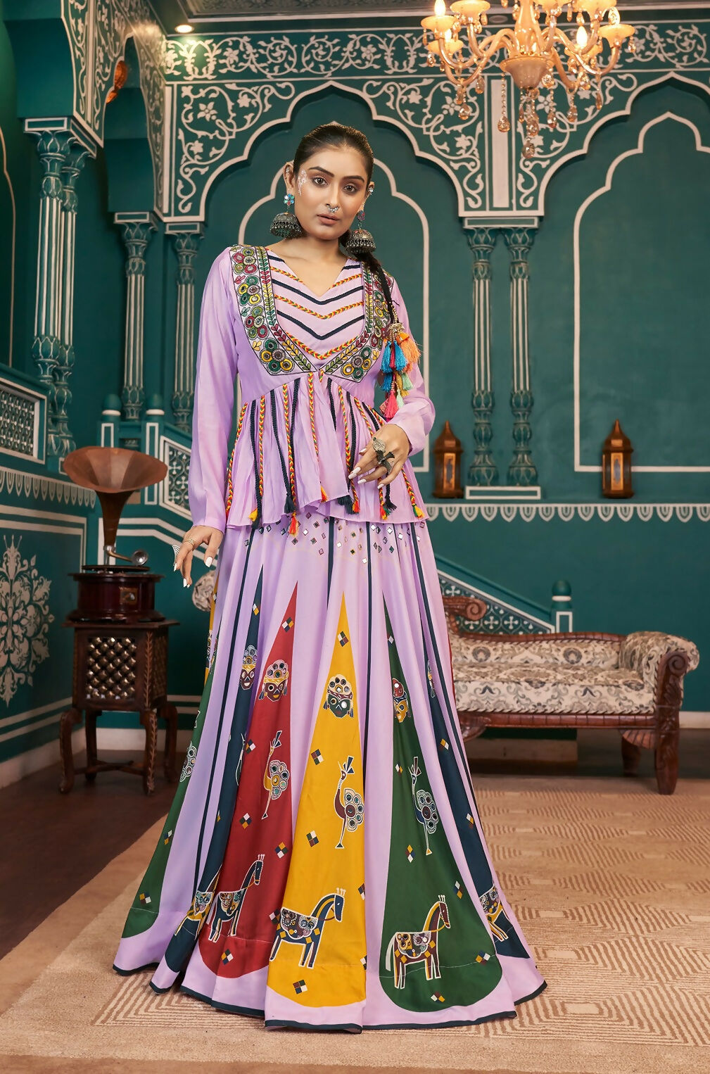 AI Fashion Lavender Poly Maska Silk Designer Navratri Lehenga Choli Collection | Grocsy