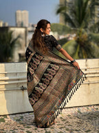 Black Pashmina Silk Wevon Kashmiri Meenakari Designer Saree with Unstitched Blouse - Vandini | Grocsy