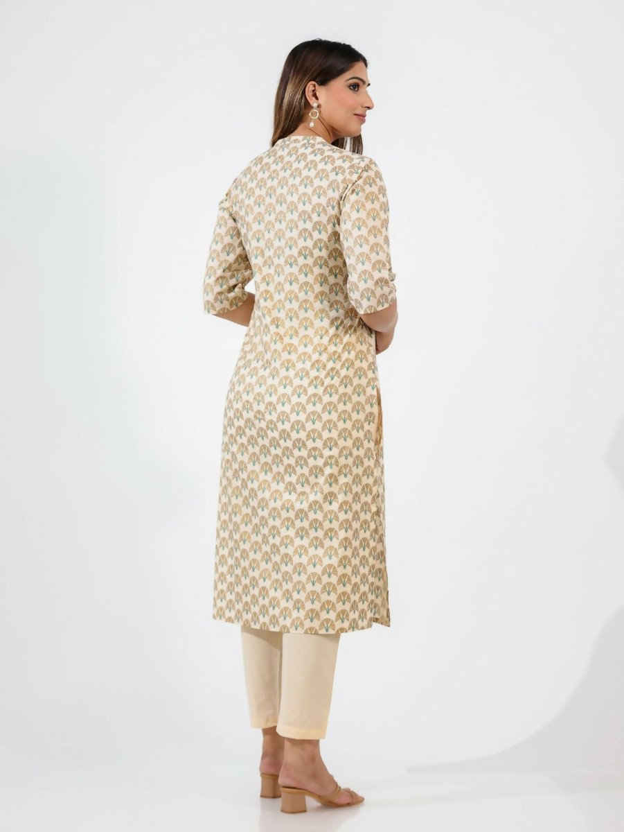 Aramya Straight Soft Cotton Floral Print Women's Kurta - Off White | Grocsy