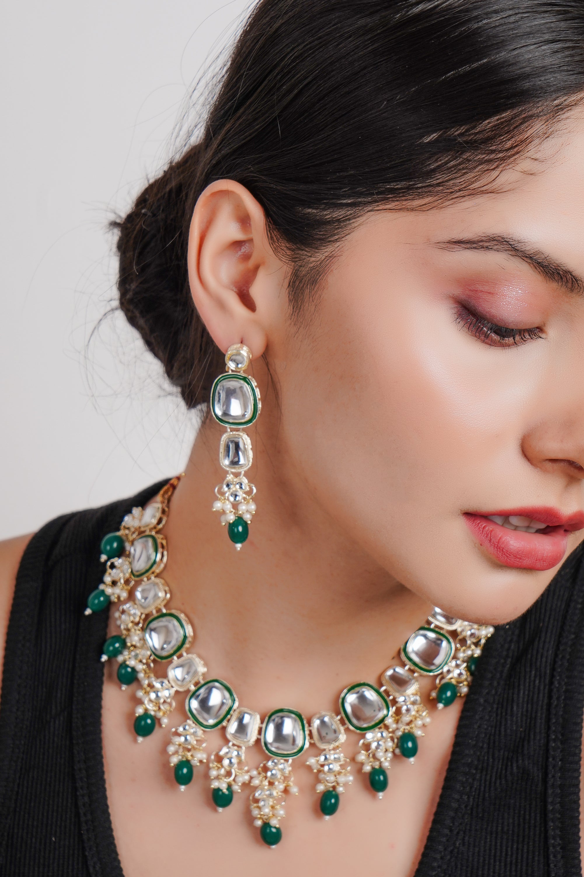 Divisha Alloy Gold-plated Green Fashion Jewellery Set | Grocsy