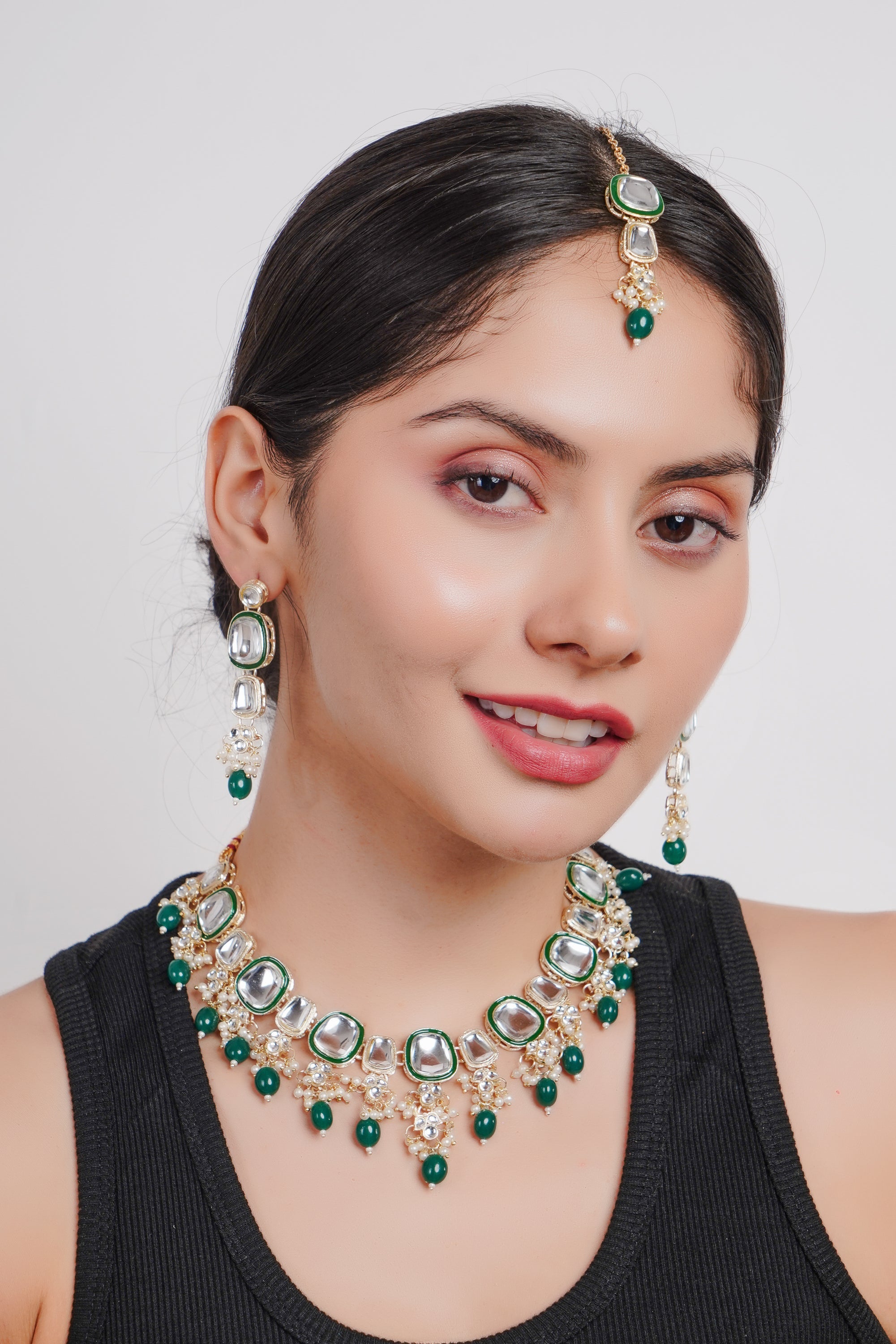 Divisha Alloy Gold-plated Green Fashion Jewellery Set | Grocsy