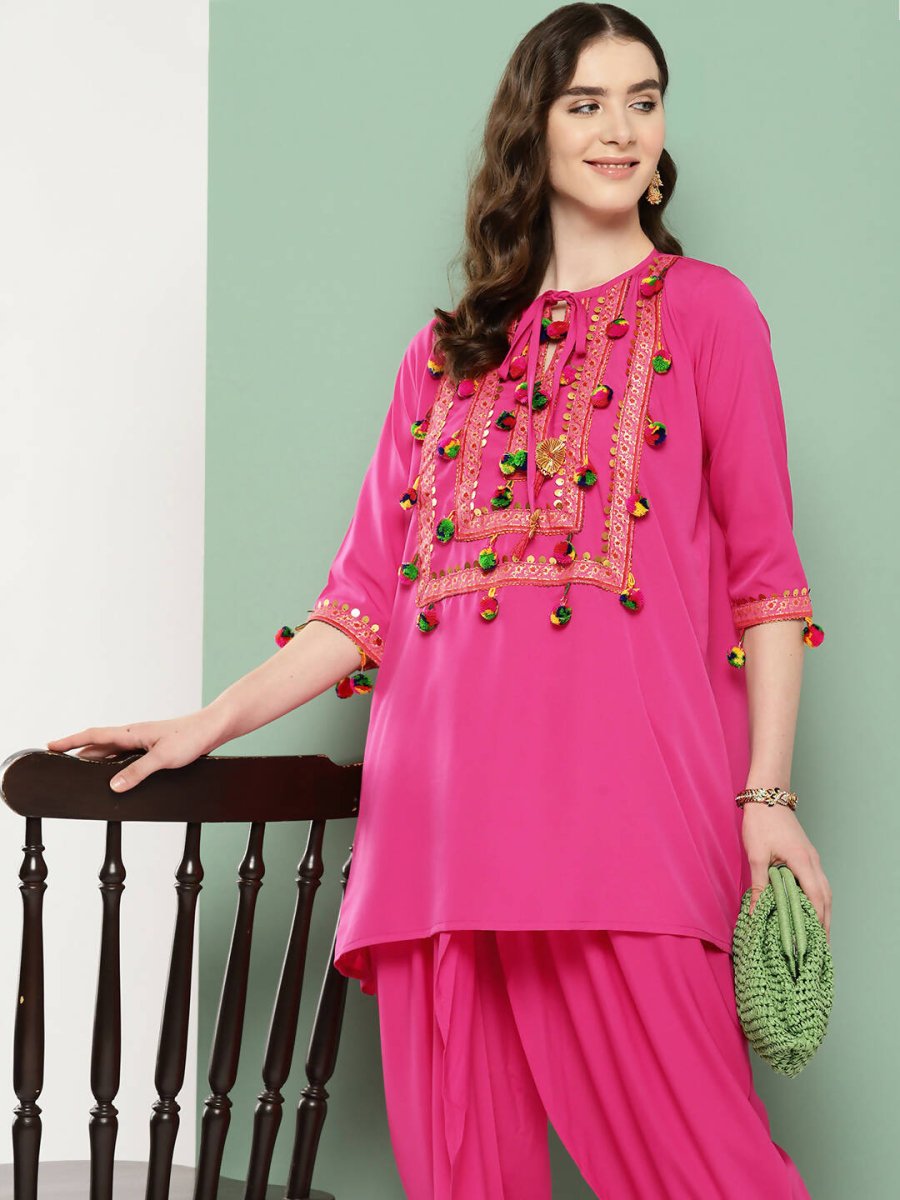 Ahalyaa Women's Traditional Wear Co-ods - Pink | Grocsy