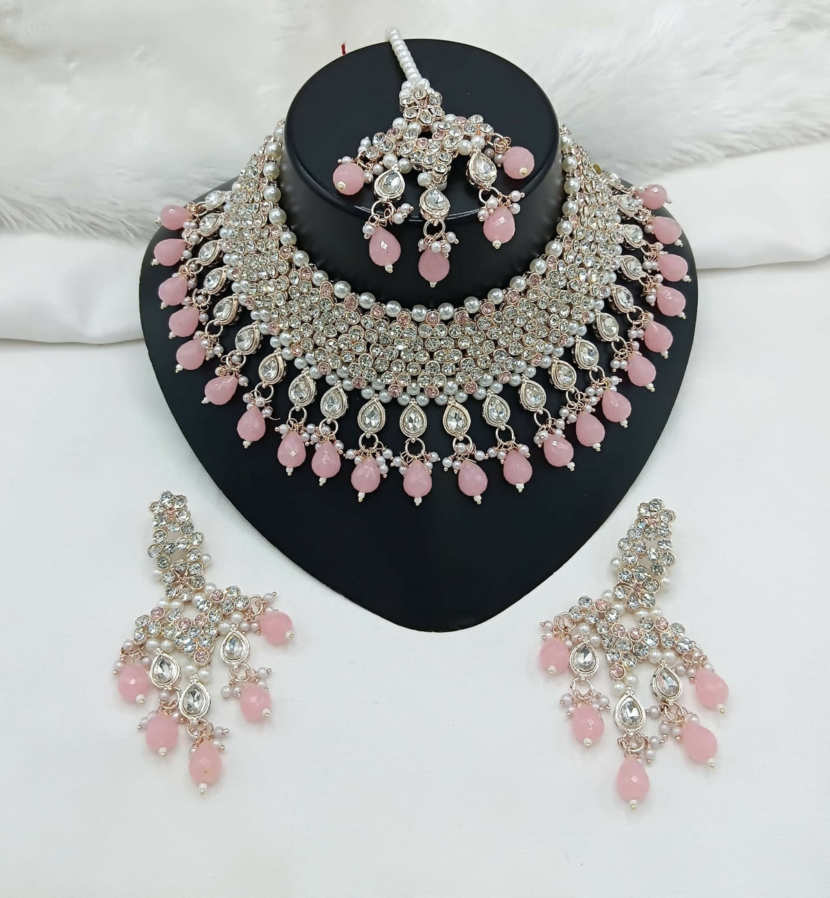 Joban Fashion Women Pink Stone Work Necklace Set | Grocsy