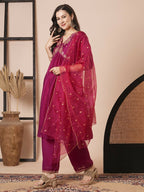 Pink Vichitra Silk Embroidery Work Kurta Set - Riya | Grocsy