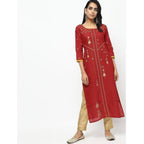 Cheera Red Straight Printed Kurta | Grocsy