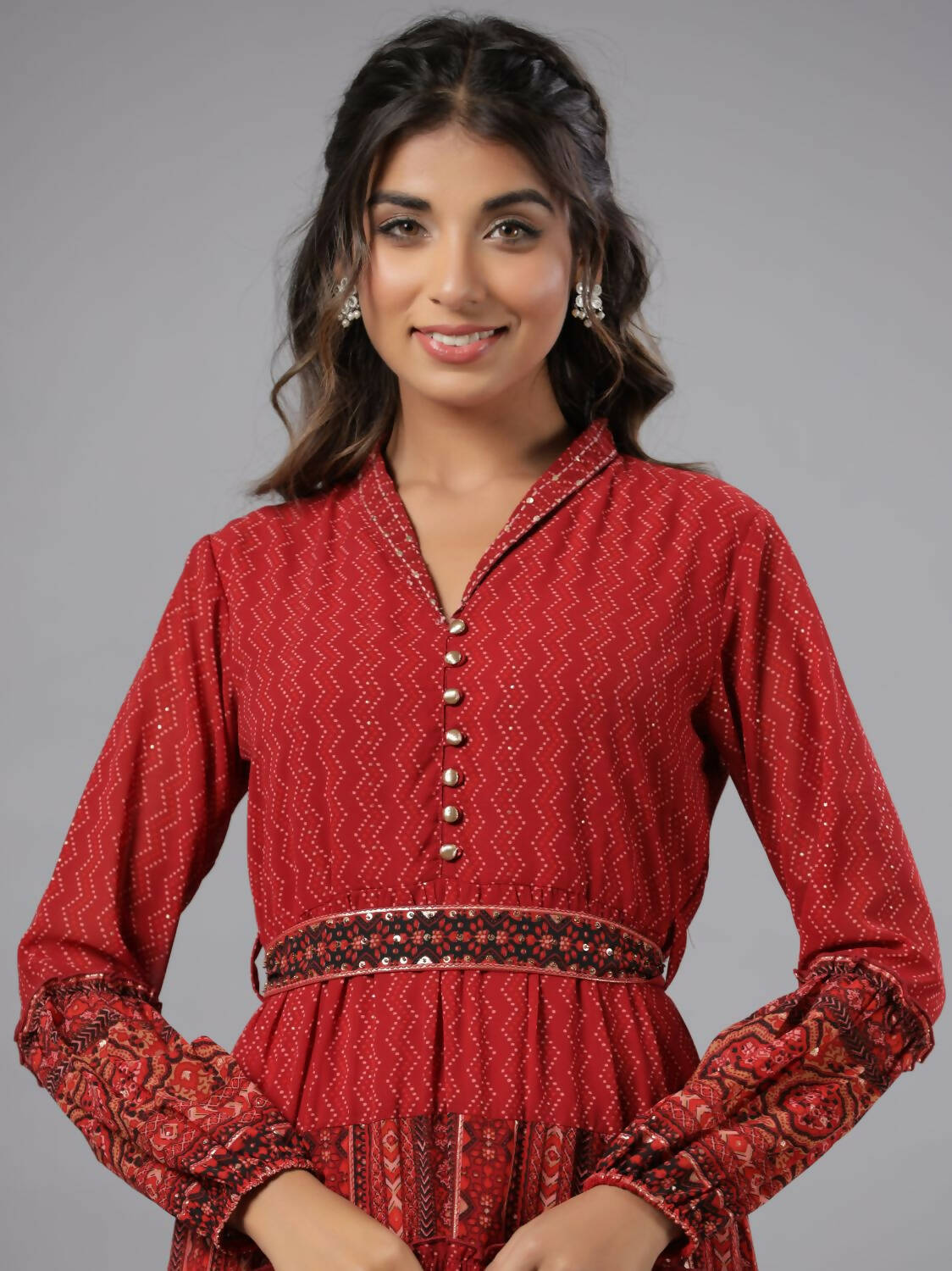 Juniper Women Rust Georgette Printed Tiered Maxi Dress | Grocsy