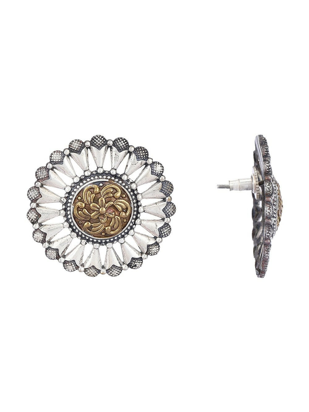 Joban Fashion Women Round Shape Dual Tone Brass Earrings | Grocsy