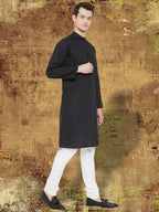 Even Apparels Men's Pure Cotton Black Kurta | Grocsy