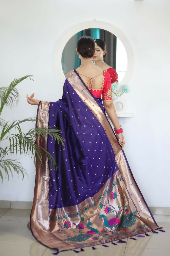 Voilet Woven Jacquard Designer Embroidery Work Party Wear Saree - Parampara | Grocsy