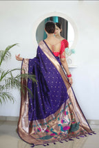 Voilet Woven Jacquard Designer Embroidery Work Party Wear Saree - Parampara | Grocsy