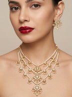 Jewel City Traditional Kundan & Pearl Layered Necklace Set - Handcrafted Ethnic Jewellery for Weddings | Grocsy