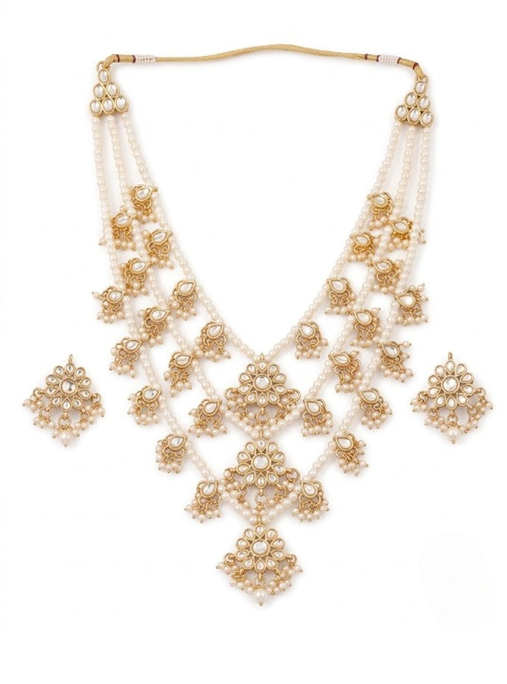 Jewel City Traditional Kundan & Pearl Layered Necklace Set - Handcrafted Ethnic Jewellery for Weddings | Grocsy