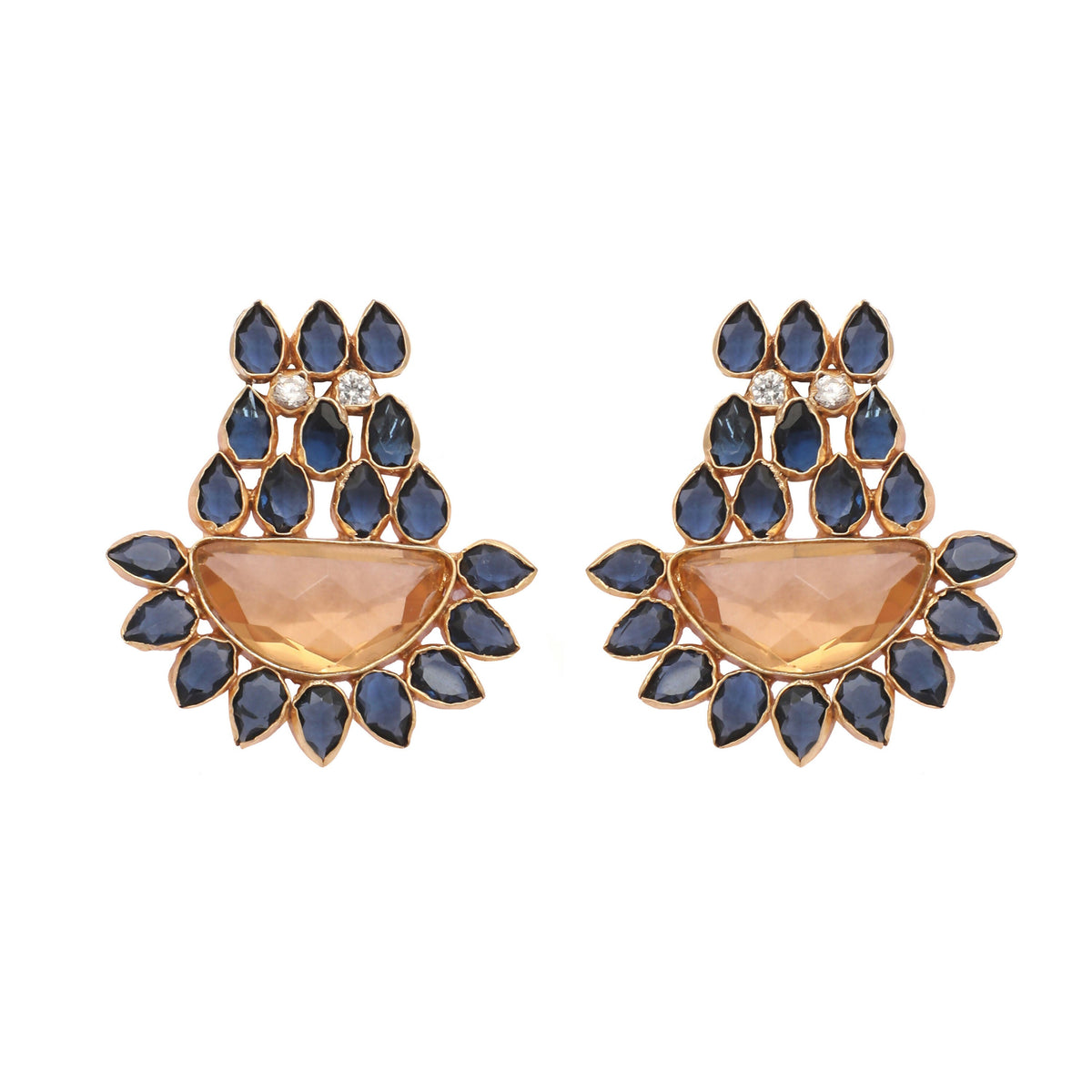 Nuyug 22K Gold Plated Crystal Studded Contemporary Floral Shaped Stud Earrings | Grocsy