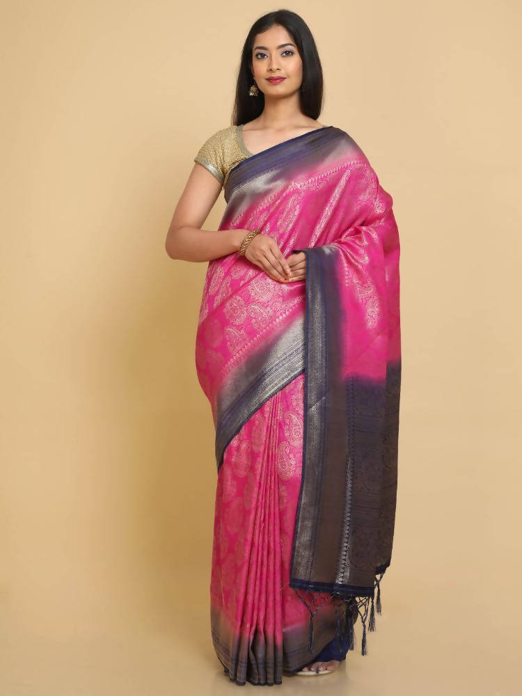Kalamandir Ethnic Motifs Dark Pink Silk Blend Saree | Grocsy
