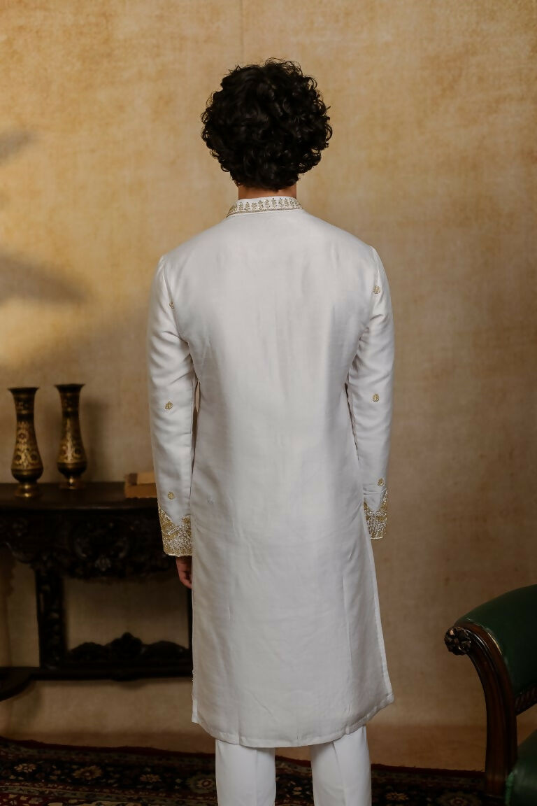 Falling Raw Silk White Mandala Kurta Set By Hilo Design | Grocsy