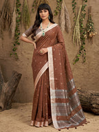 Shree Shyam Fashion Brown Linen Cotton Saree | Grocsy