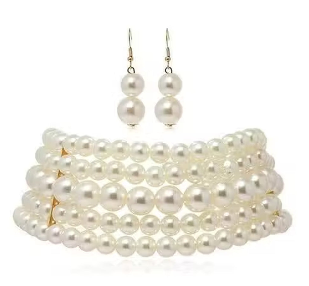 Jewel City White Multi-Strand Pearl Choker Necklace | Elegant Layered Pearl Statement Jewelry | Grocsy