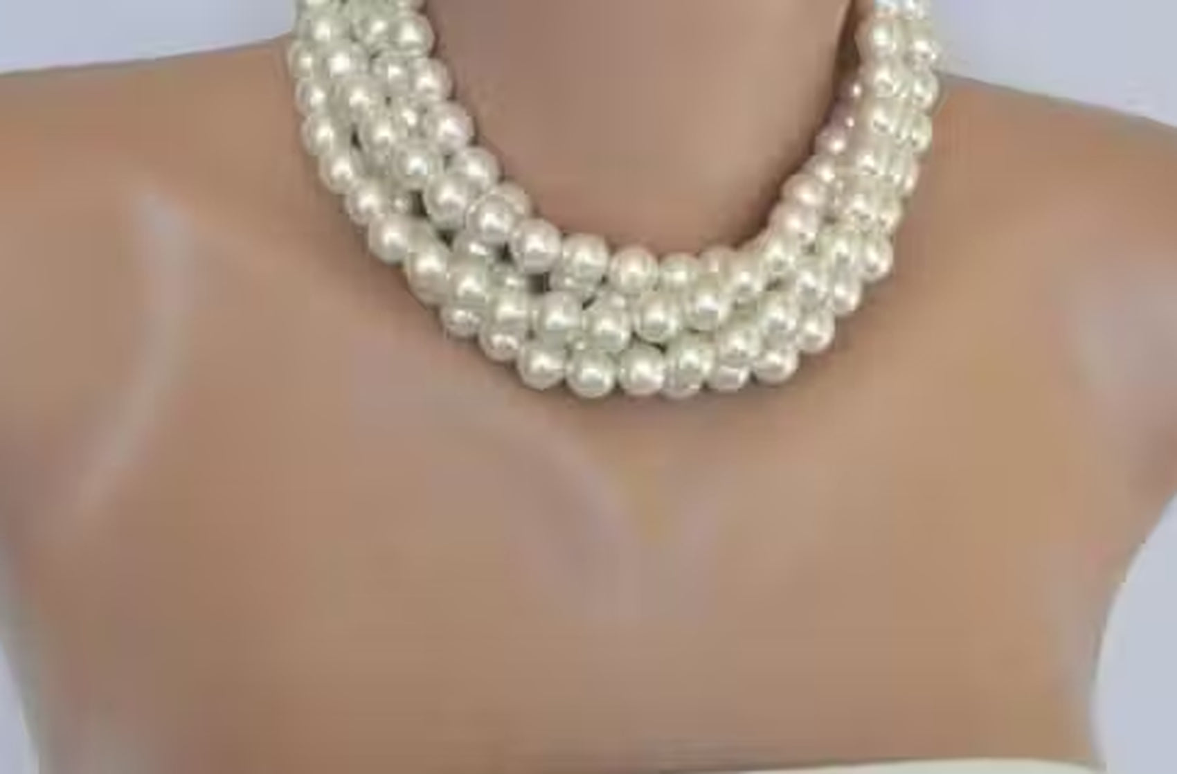 Jewel City White Multi-Strand Pearl Choker Necklace Set | Grocsy