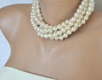 Jewel City White Multi-Strand Pearl Choker Necklace Set | Grocsy