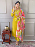 PartywearDesigner Viscose Yellow Stitched Suit With Dupatta - Tanisha | Grocsy