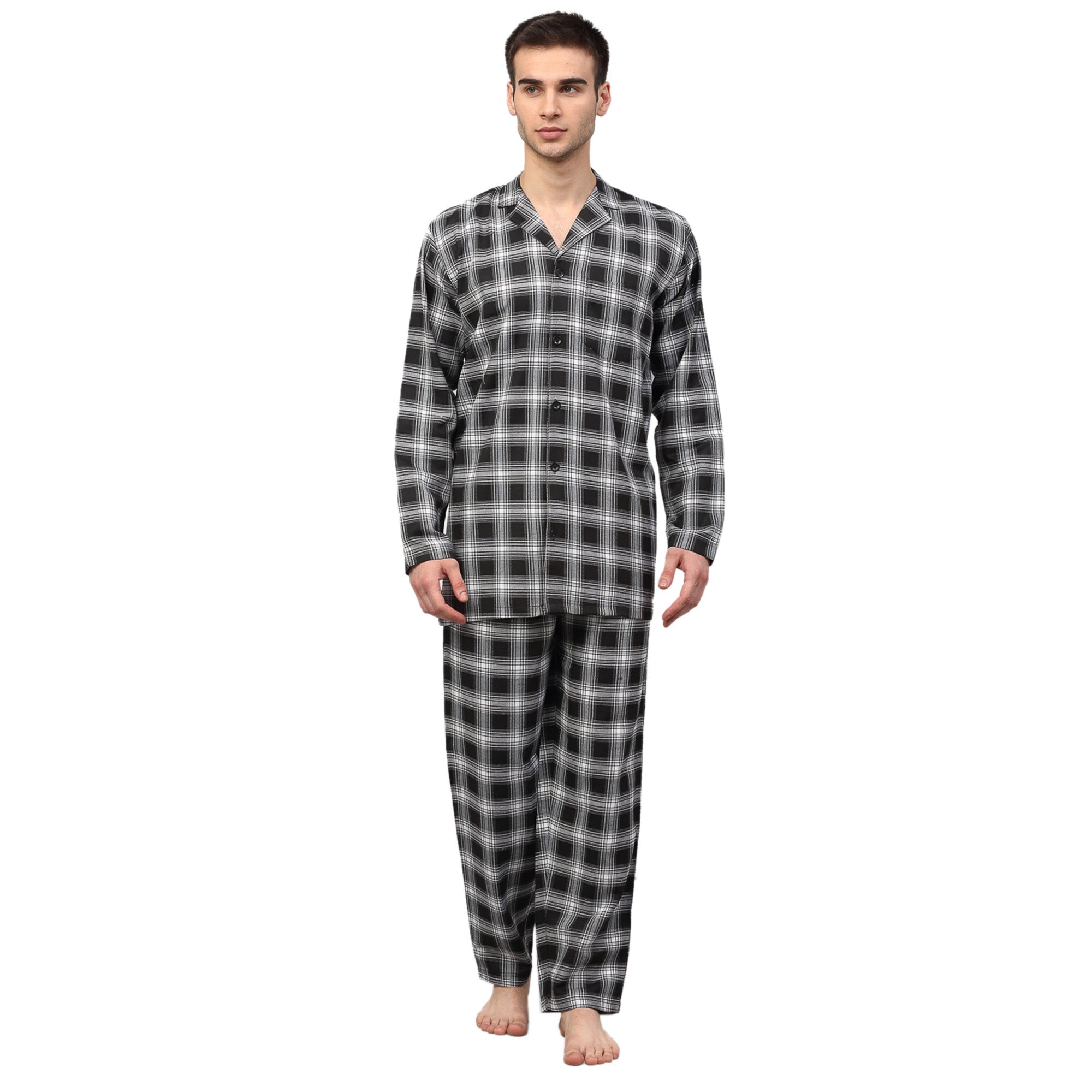 Jainish Men Black & White Checked Night suit | Grocsy