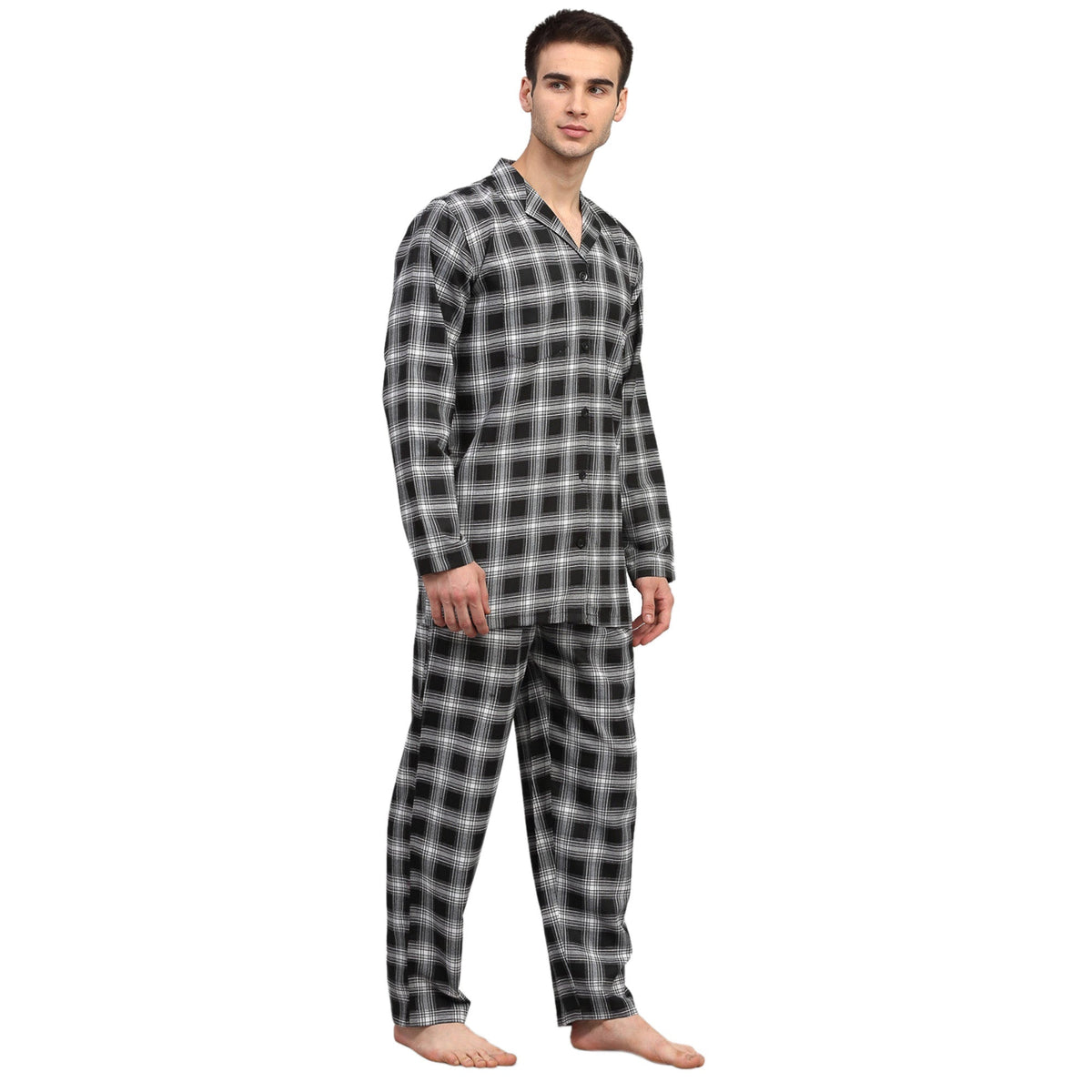 Jainish Men Black & White Checked Night suit | Grocsy