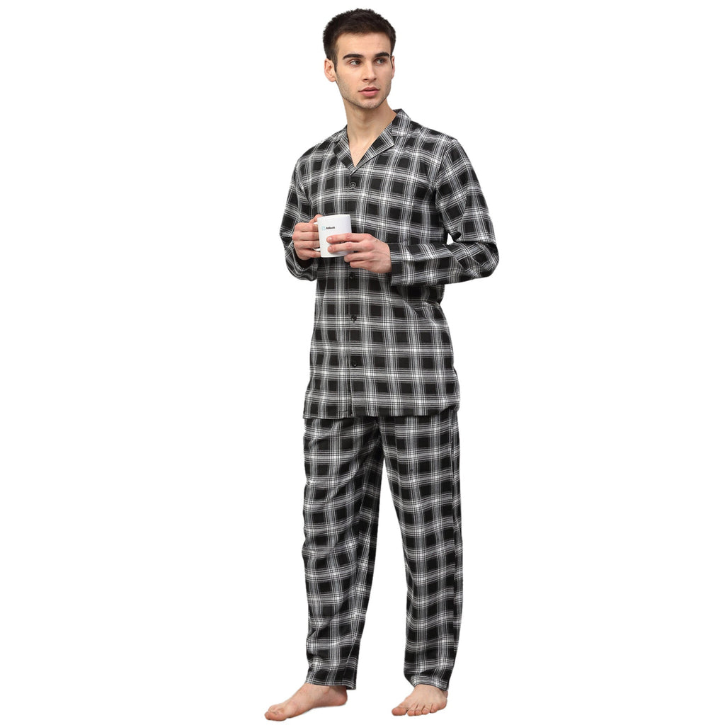 Jainish Men Black & White Checked Night suit | Grocsy