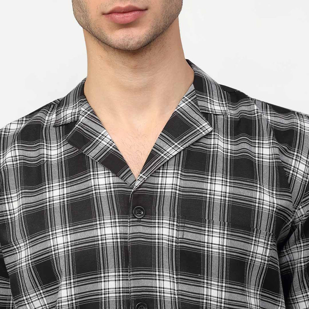 Jainish Men Black & White Checked Night suit | Grocsy