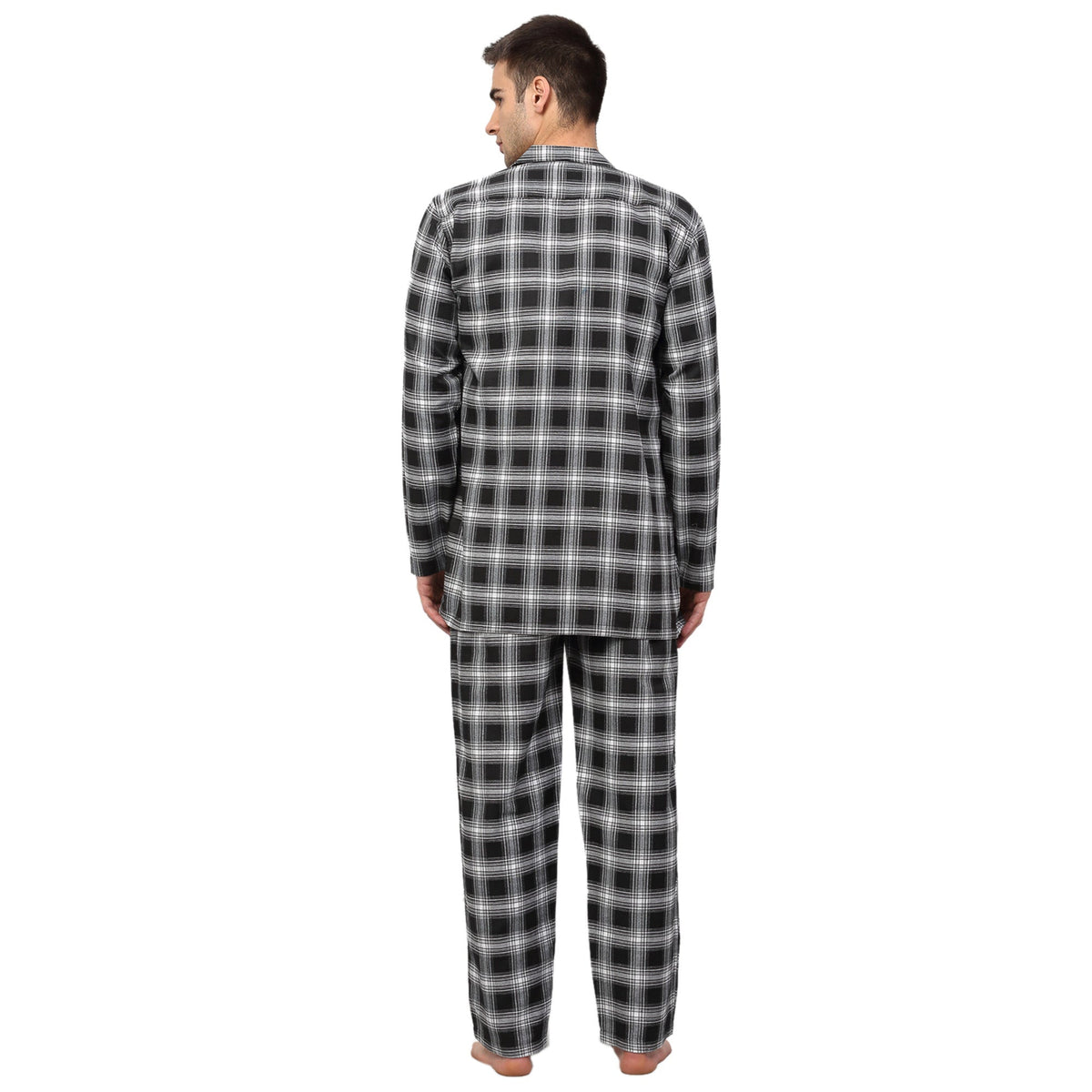 Jainish Men Black & White Checked Night suit | Grocsy