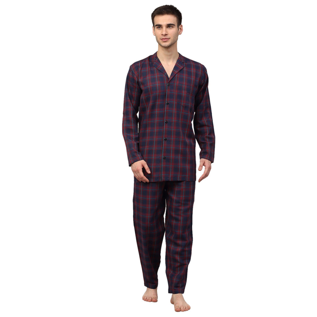 Jainish Men's Blue Checked Night Suits ( GNS 001Blue-Red ) | Grocsy