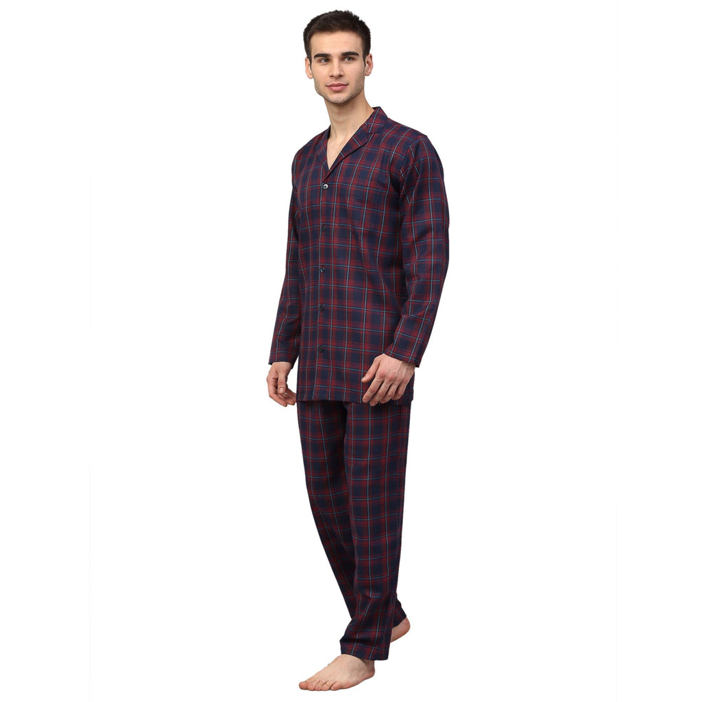 Jainish Men's Blue Checked Night Suits ( GNS 001Blue-Red ) | Grocsy
