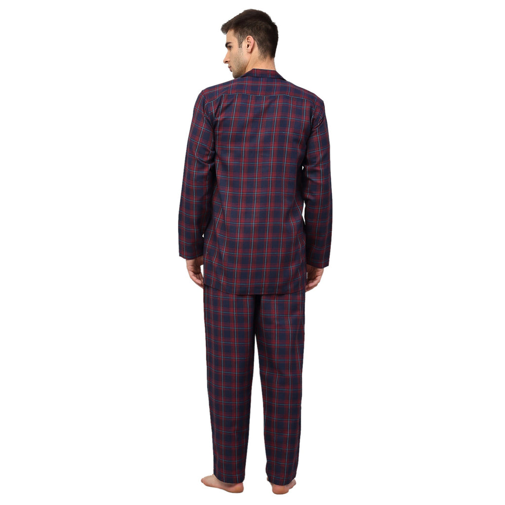 Jainish Men's Blue Checked Night Suits ( GNS 001Blue-Red ) | Grocsy
