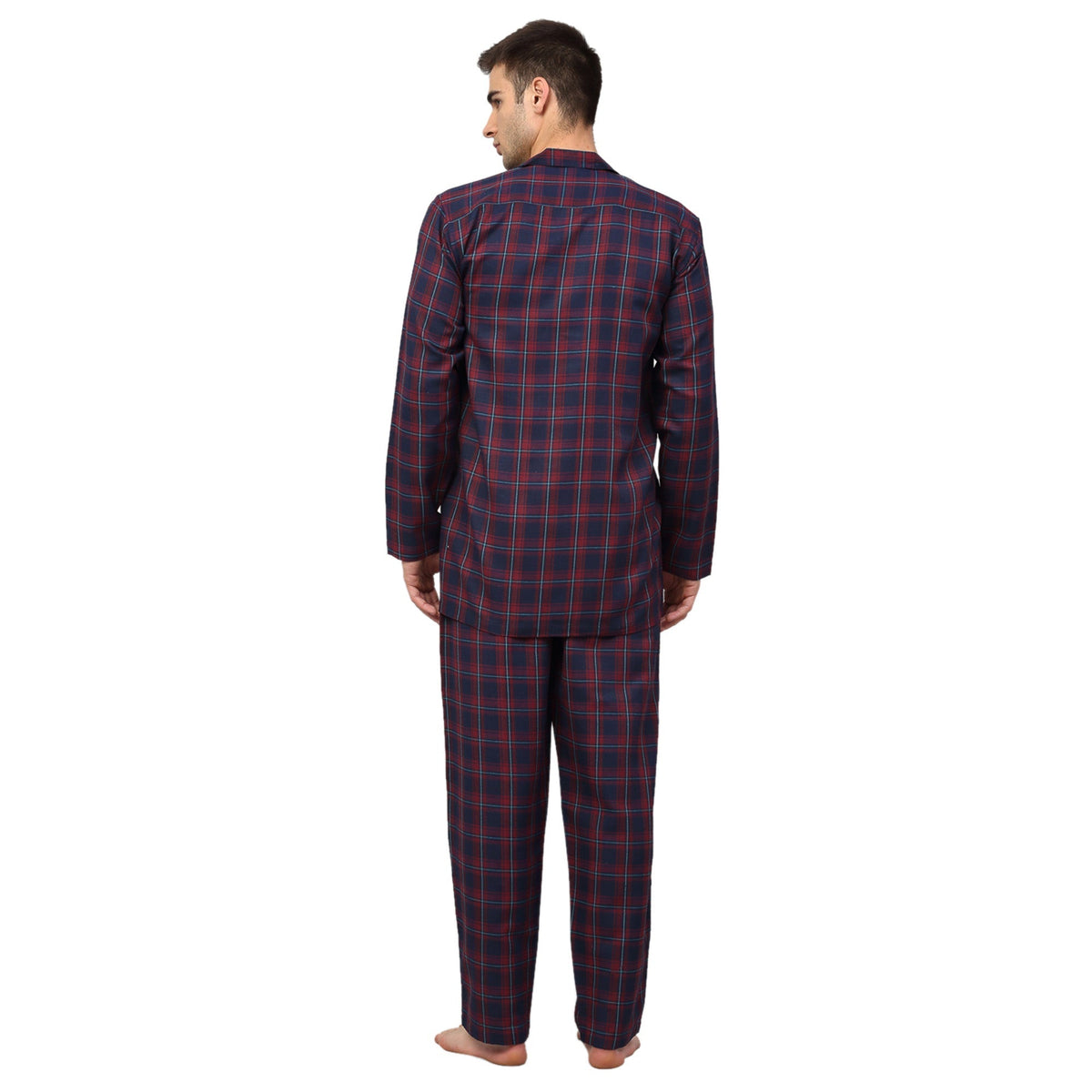 Jainish Men's Blue Checked Night Suits ( GNS 001Blue-Red ) | Grocsy