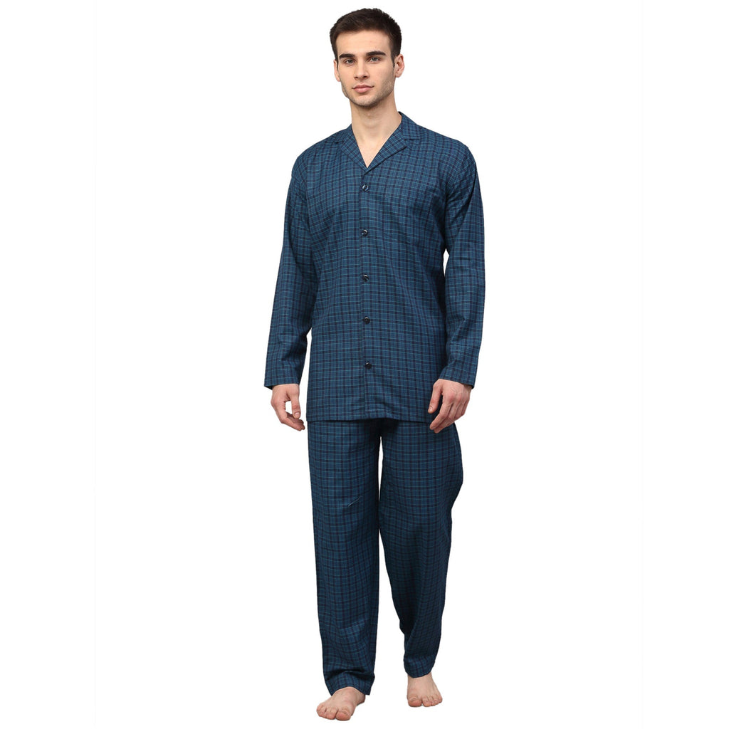 Jainish Men's Blue Checked Night Suits ( GNS 001Blue ) | Grocsy