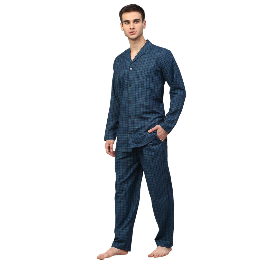Jainish Men's Blue Checked Night Suits ( GNS 001Blue ) | Grocsy