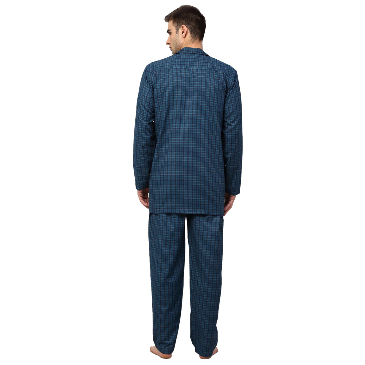 Jainish Men's Blue Checked Night Suits ( GNS 001Blue ) | Grocsy