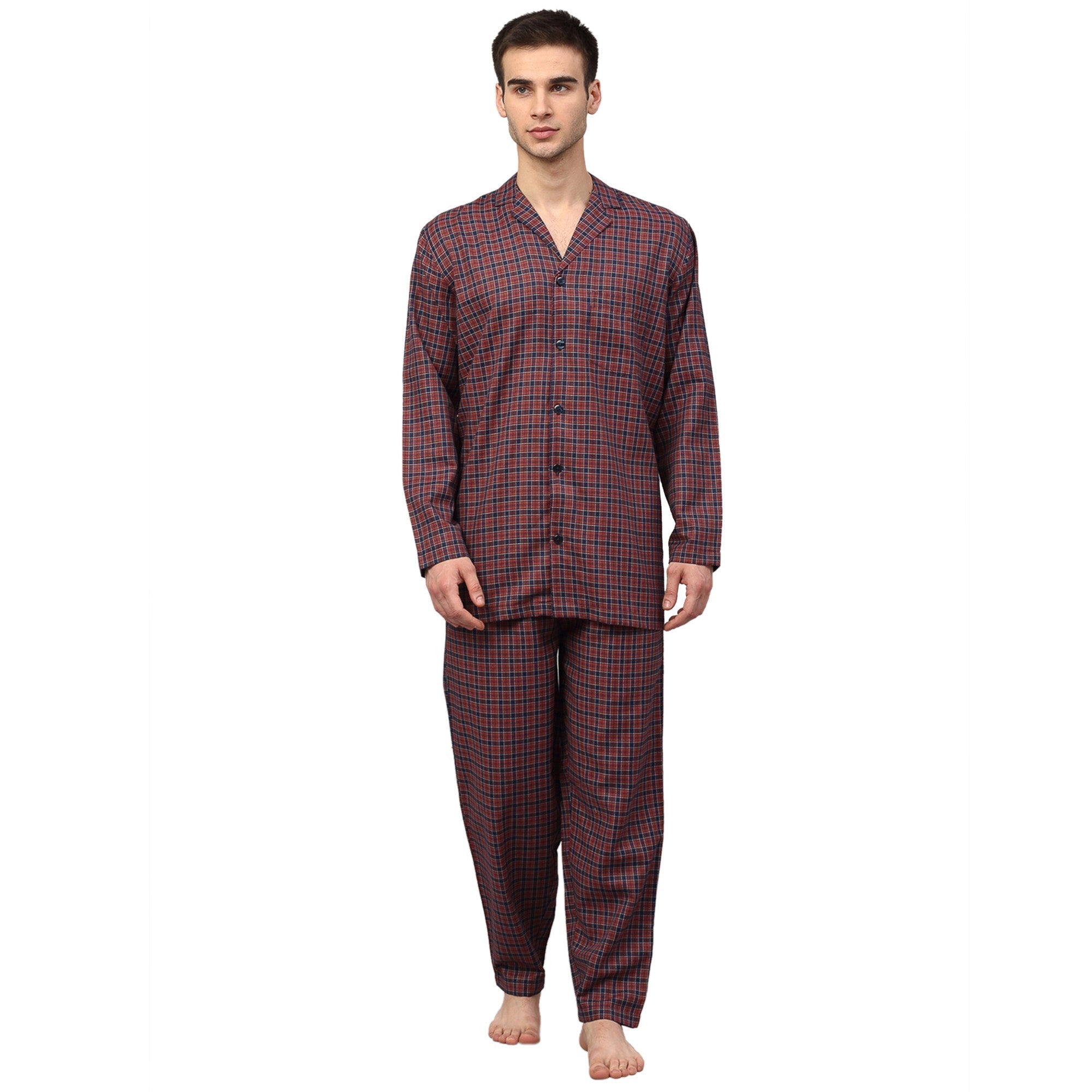 Jainish Men's Maroon Checked Night Suits ( GNS 001Maroon ) | Grocsy