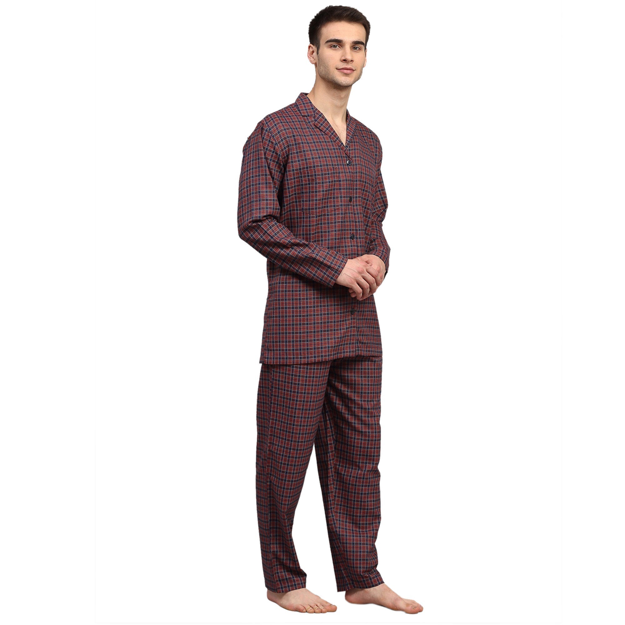 Jainish Men's Maroon Checked Night Suits ( GNS 001Maroon ) | Grocsy