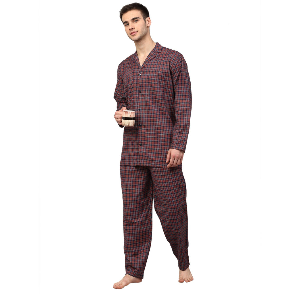 Jainish Men's Maroon Checked Night Suits ( GNS 001Maroon ) | Grocsy
