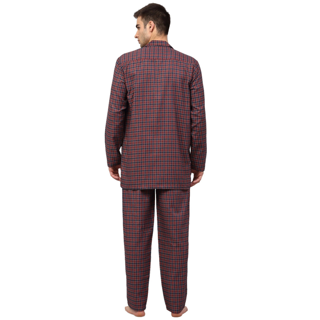 Jainish Men's Maroon Checked Night Suits ( GNS 001Maroon ) | Grocsy