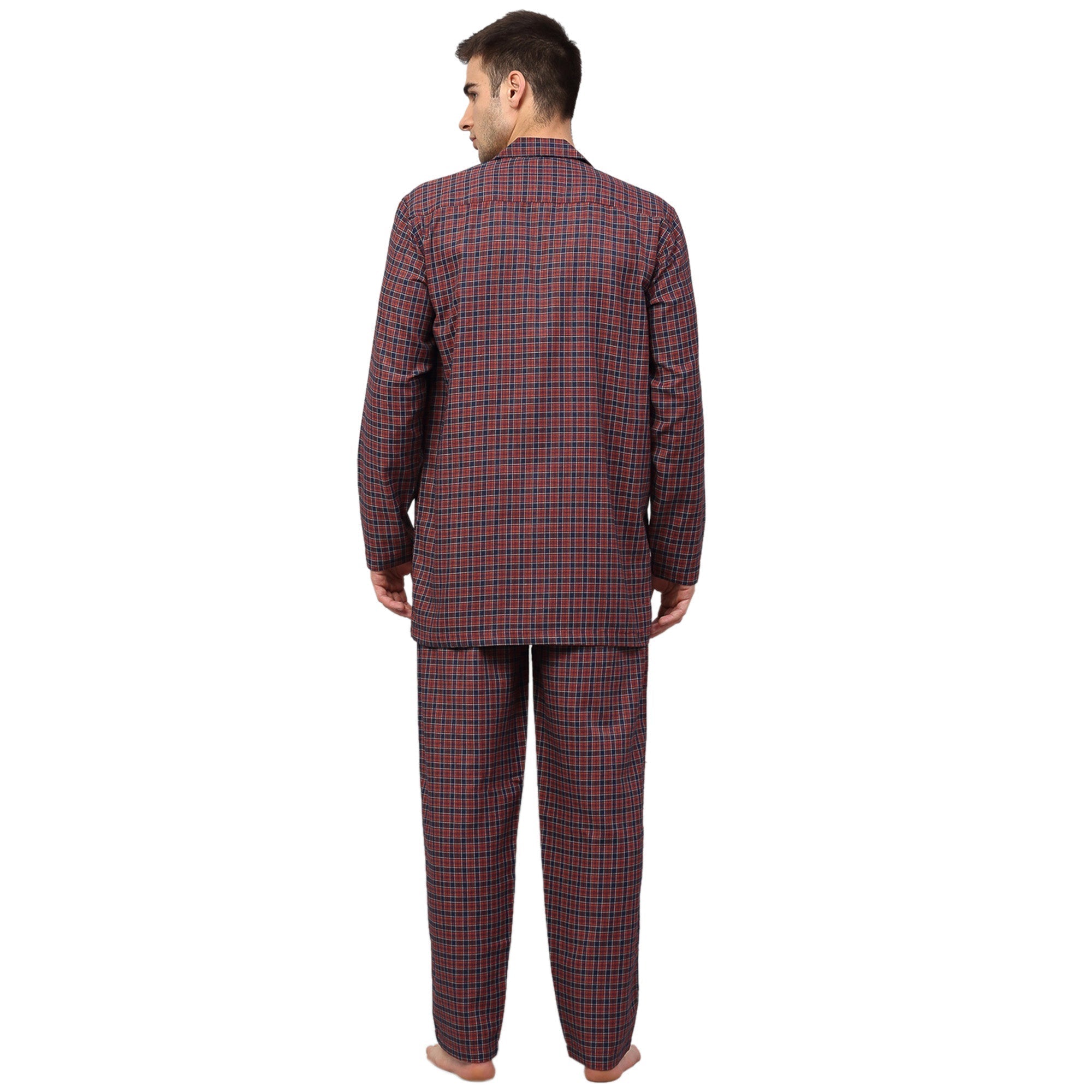 Jainish Men's Maroon Checked Night Suits ( GNS 001Maroon ) | Grocsy