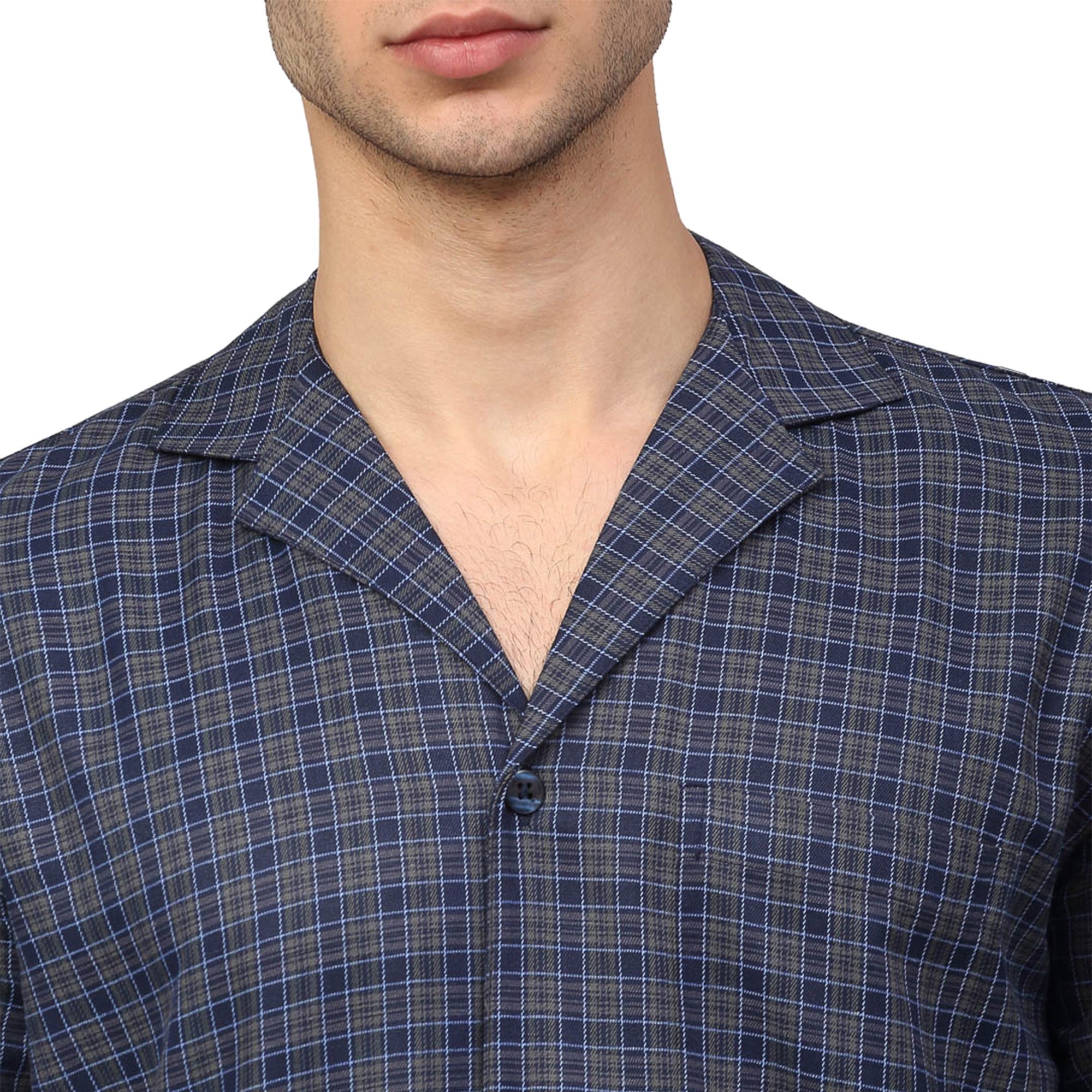 Jainish Men's Navy Blue Checked Night Suits ( GNS 001Navy-Grey ) | Grocsy