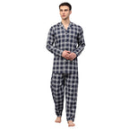 Jainish Men's Navy Blue Checked Night Suits ( GNS 001Navy-White ) | Grocsy